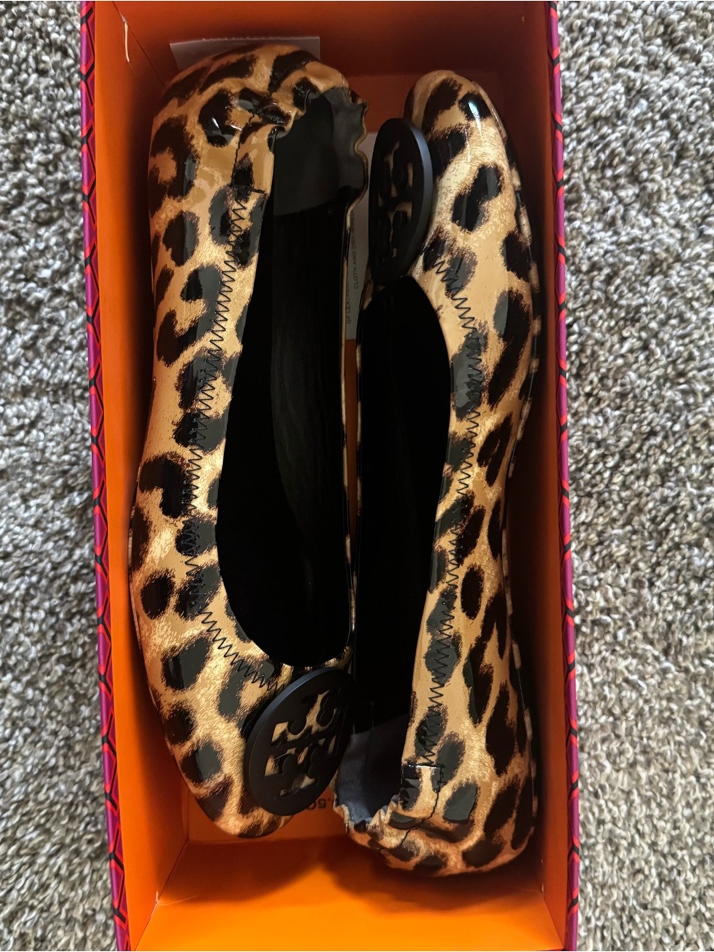 Tory Burch Leopard-Print Flats with Black Logo - Picture 2 of 6